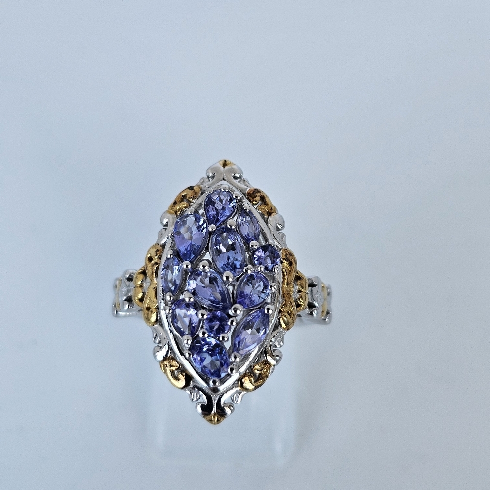 Natural Tanzanite Cluster Ring Sterling Silver Vermeil Size 7! - Picture 5 of 9